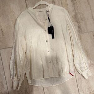 Elie Tahari Cream Embroidered Button-Up Blouse
